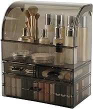 ilus Makeup Organiser with Drawers, Large Skincare Organisers Cosmetic Storage Display Case with Dust Free Cover, Waterproof Make up Storage Box for Vanity Countertop Bathroom Dresser, Clear Black