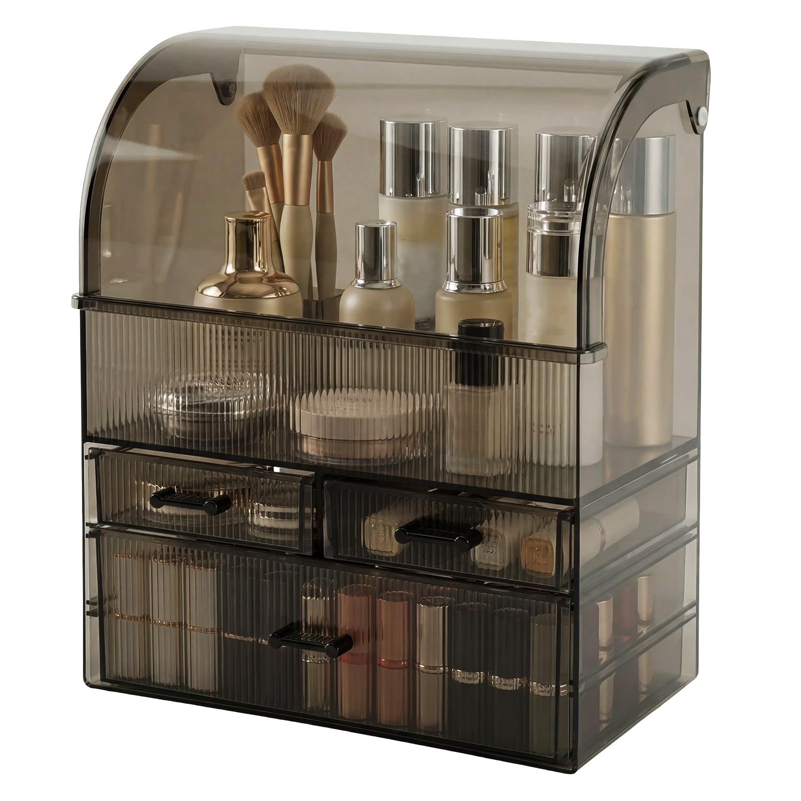 Ilus Clear Black Makeup Organiser With Drawers, Large Skincare Organisers Cosmetic Storage Display Case With Dust Free Cover, Waterproof Make Up Storage Box For Vanity Countertop Bathroom Dresser,