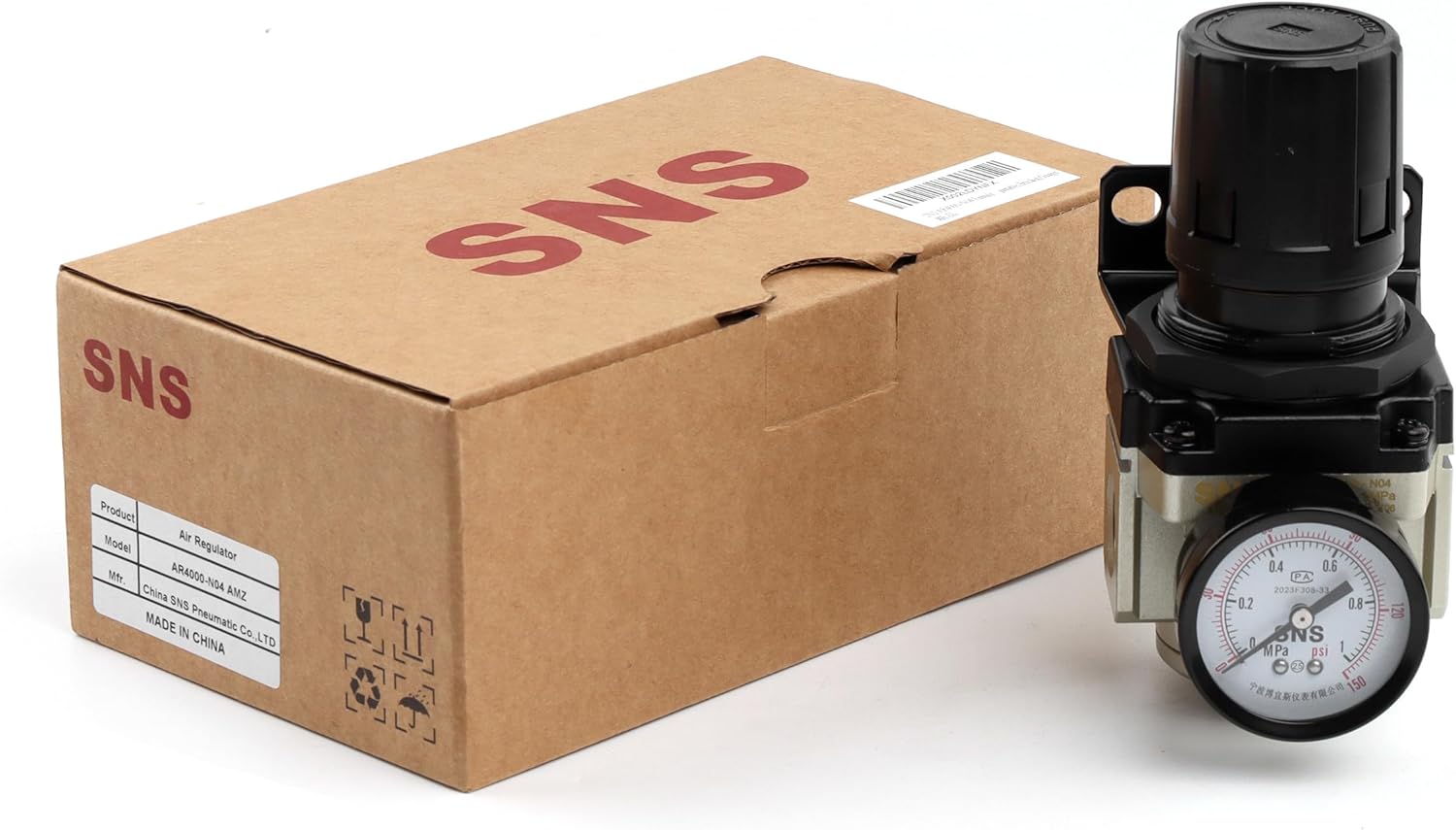 SNS AR4000-N04 Female Thread 1/2 NPT Air Pressure Regulator 0-150 PSI Adjustable,Bracket,Gauge