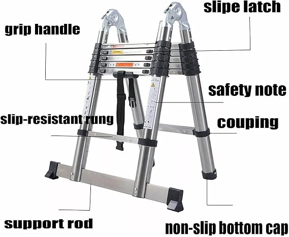 Telescopic Ladder Extendable Step Ladder Folding Multi Purpose Extension Ladders Portable A-Frame Ladder Stronger than others 3.8m/12.5ft(6.2FT+6.2FT)