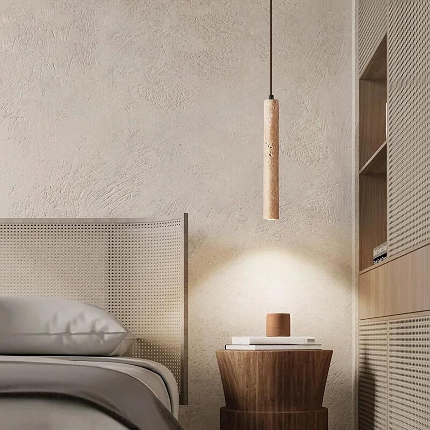 Natural Stcylinder Light,Mini Wabi Sabi Hanging Fixturet,Retro Hanging Light Fixture for Kitchen Island Living Room Bar(2 Lights)/1 Light