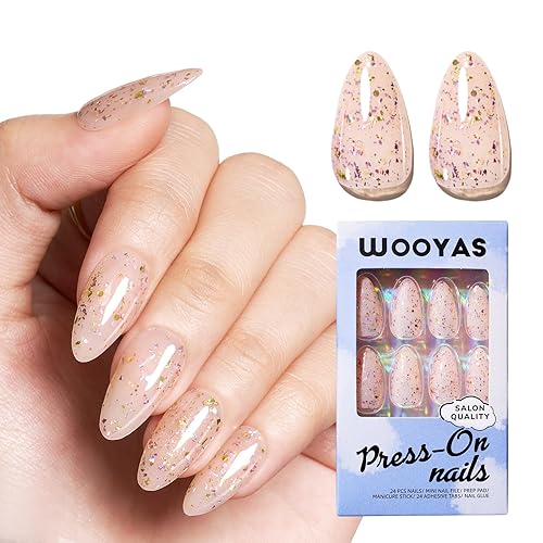 Uñas cortas a presión de almendra, hechas a mano, con diseño de estrellas nude, ajuste supremo y naturales, uñas postizas reutilizables con mini