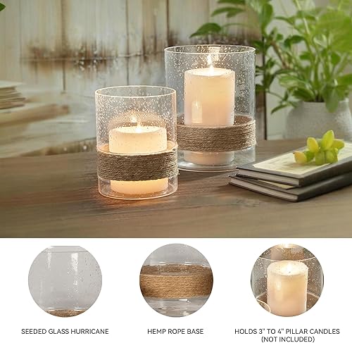 Miniatura 3 de Signature Design by Ashley Eudocia Coastal - Juego de 2 portavelas de cristal con base de cuerda, transparente y marrón