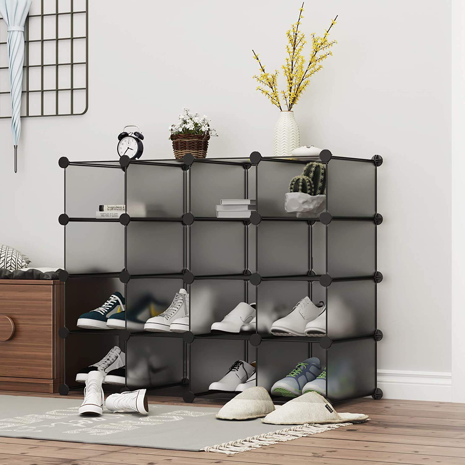 HOMIDEC 16 Cube Light Grey Shoe Rack, DIY Wardrobe Closet Organizer