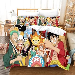 PTNQAZ Anime One Piece Bedding Set Monkey D. Luffy Soft Duvet Cover Comforter Bed Linens Bedclothes For Children Kids Boys Gift (Single)