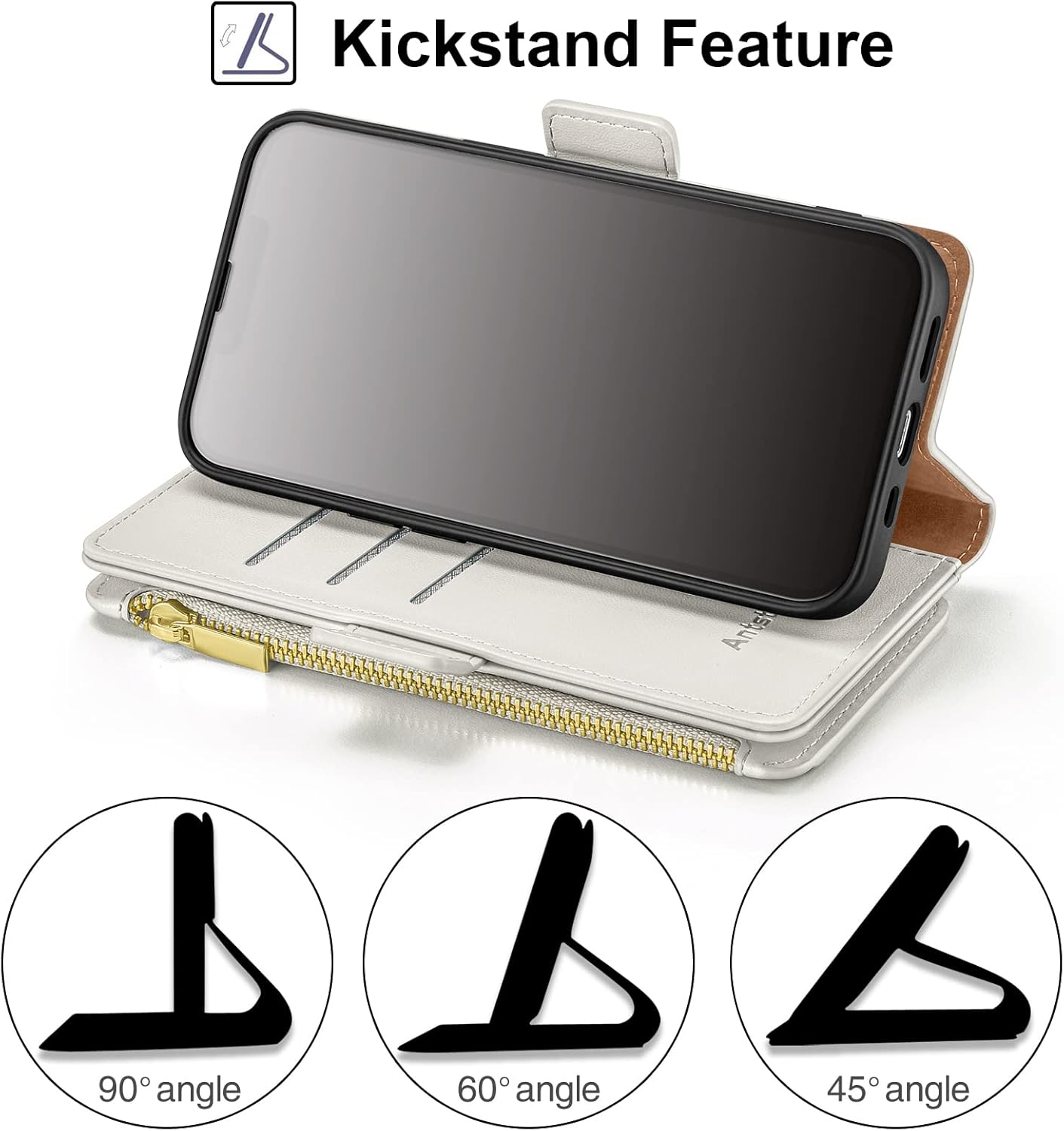 Antsturdy Compatible with T-Mobile Revvl 6 5G case Wallet with Card Holder for Women Men Phone case RFID Blocking PU Leather Flip Shockproof Cover with Strap Zipper Credit Card Slots,Beige