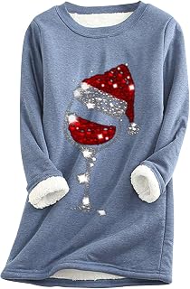 Damen Freizeit Gefüttert Pullover Für Zuhause Langarm Shirt Rundhalsausschnitt Weihnachten Fleece Pullover