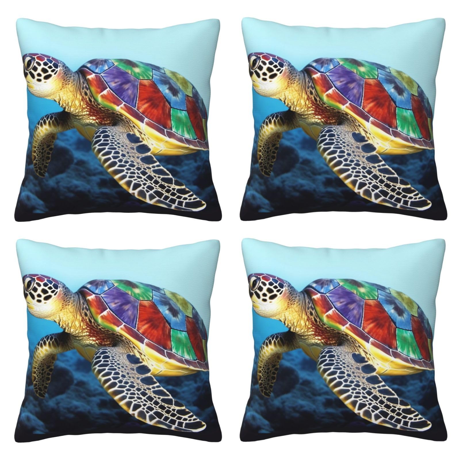 Sea Turtle Throw Pillow Cases 4 Pack Square Pillowcases Super Soft Pillow Protectors With Zipper for Couch Livingroom Sofa Bed Office Car,40x40 CM