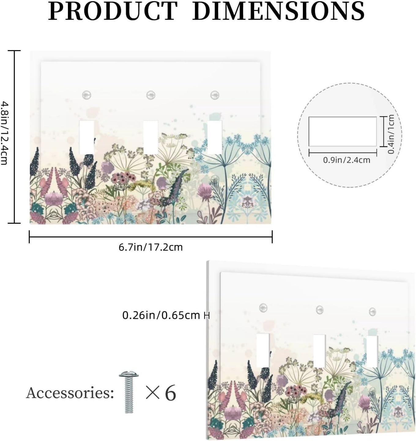 Decorative Light Switch Cover Plate Watercolor Floral Colorful Herbaceous Plants Wild Flower 3 Gang Wall Plate Switch Plate Covers Triple Toggle Jumbo Electrical Faceplate for Home Decor image 5