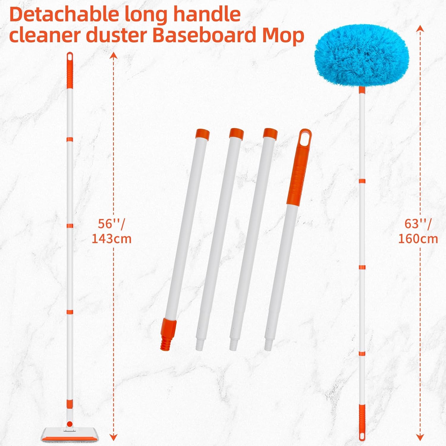 Baseboard Cleaner Tool with Handle, Extendable Long Handle Baseboard Cleaning Duster with Reusable Pads for Floorboard, Ceiling Fan Blade Cleaner Duster (Blue)