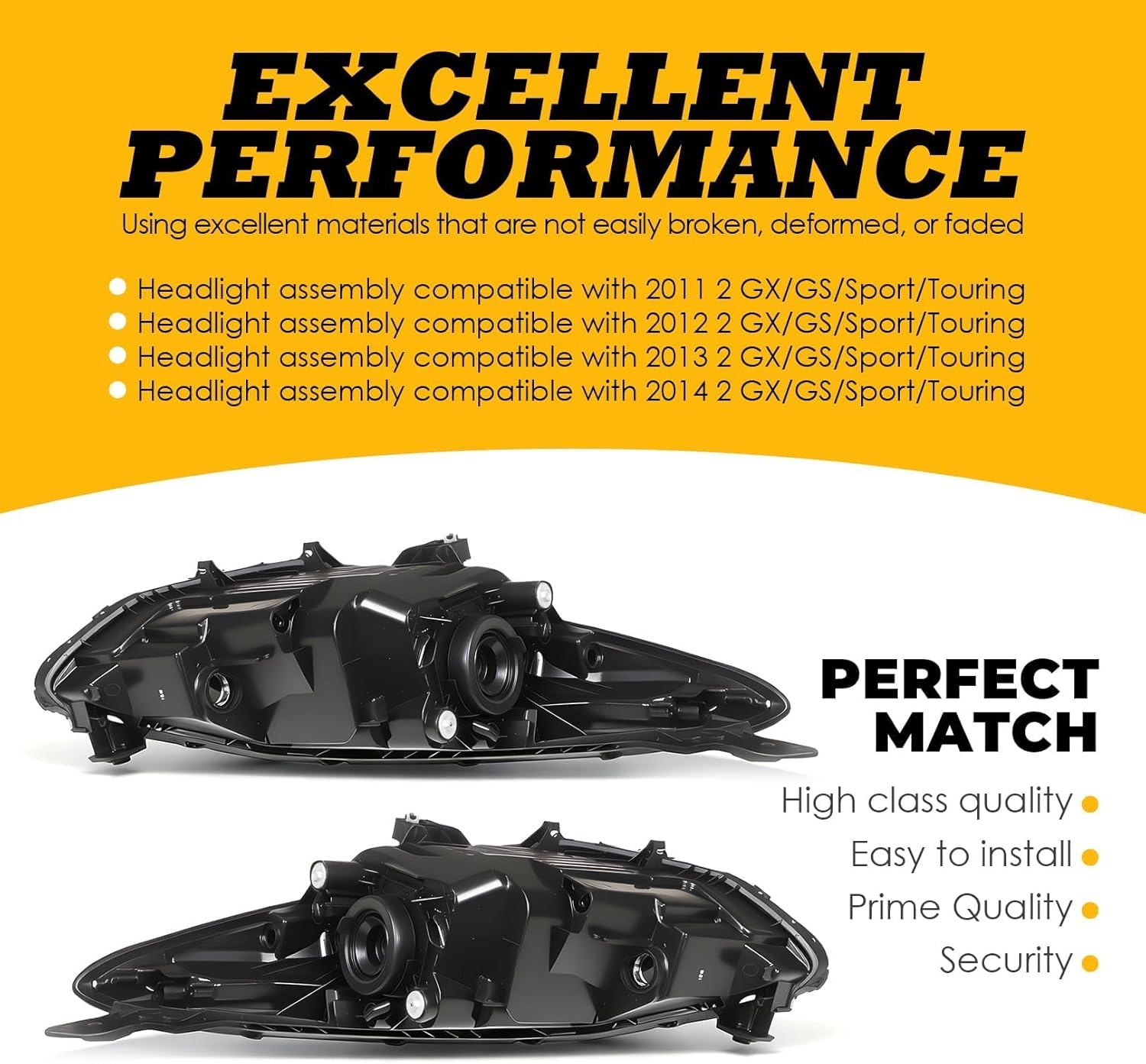 Pair Halogen Headlights Assembly Compatible with 2 GX/GS/Sport/Touring 2011-2014 Projector Headlamp MA2519144 MA2518144 Driver & Passenger Side Black Housing Clear Lens