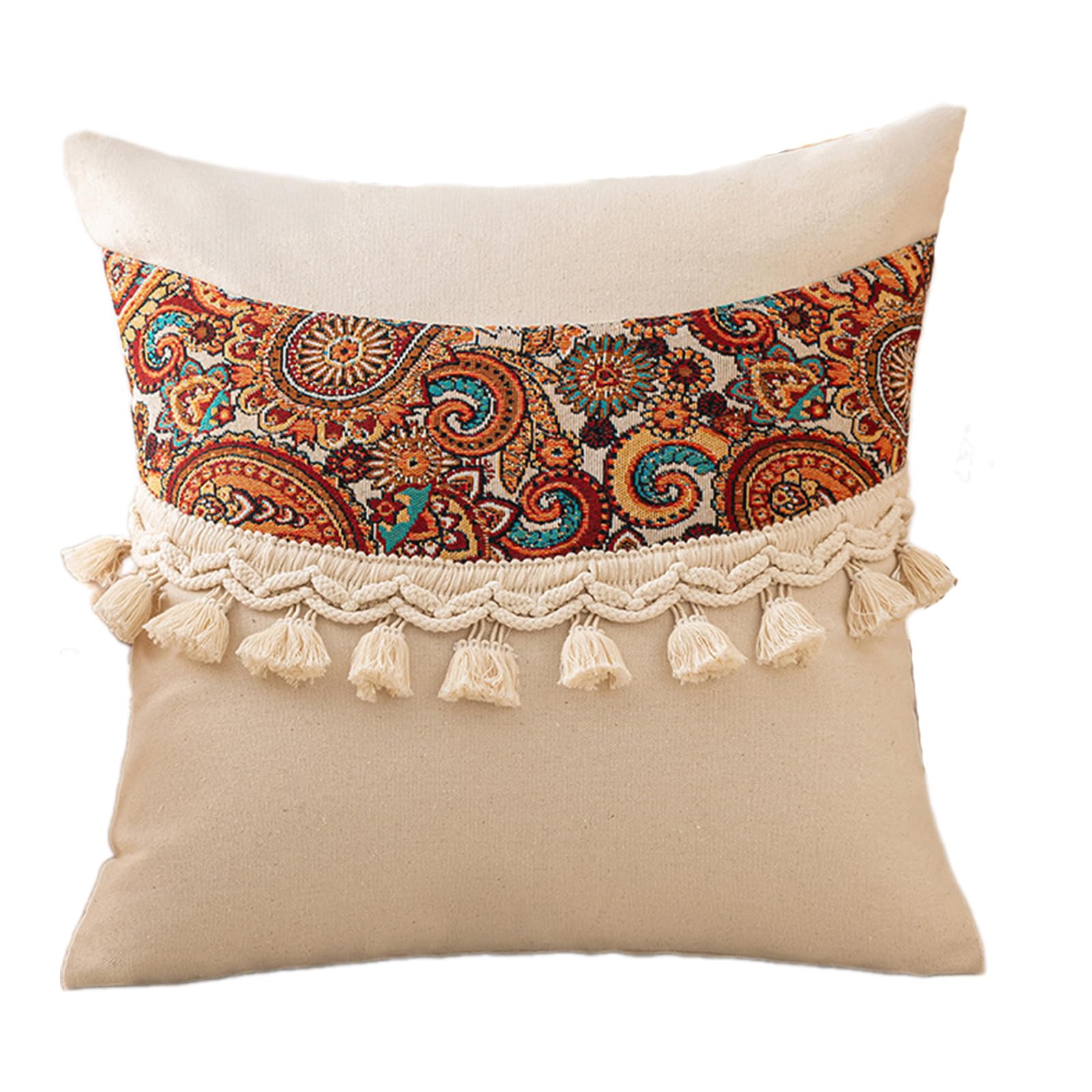 Tsophreniq Ethnic Pillow Case Decorative Pillow Covers 45x45cm with Fringe Designing for Elegant and Unique Home Decoration Sofa Sleeve