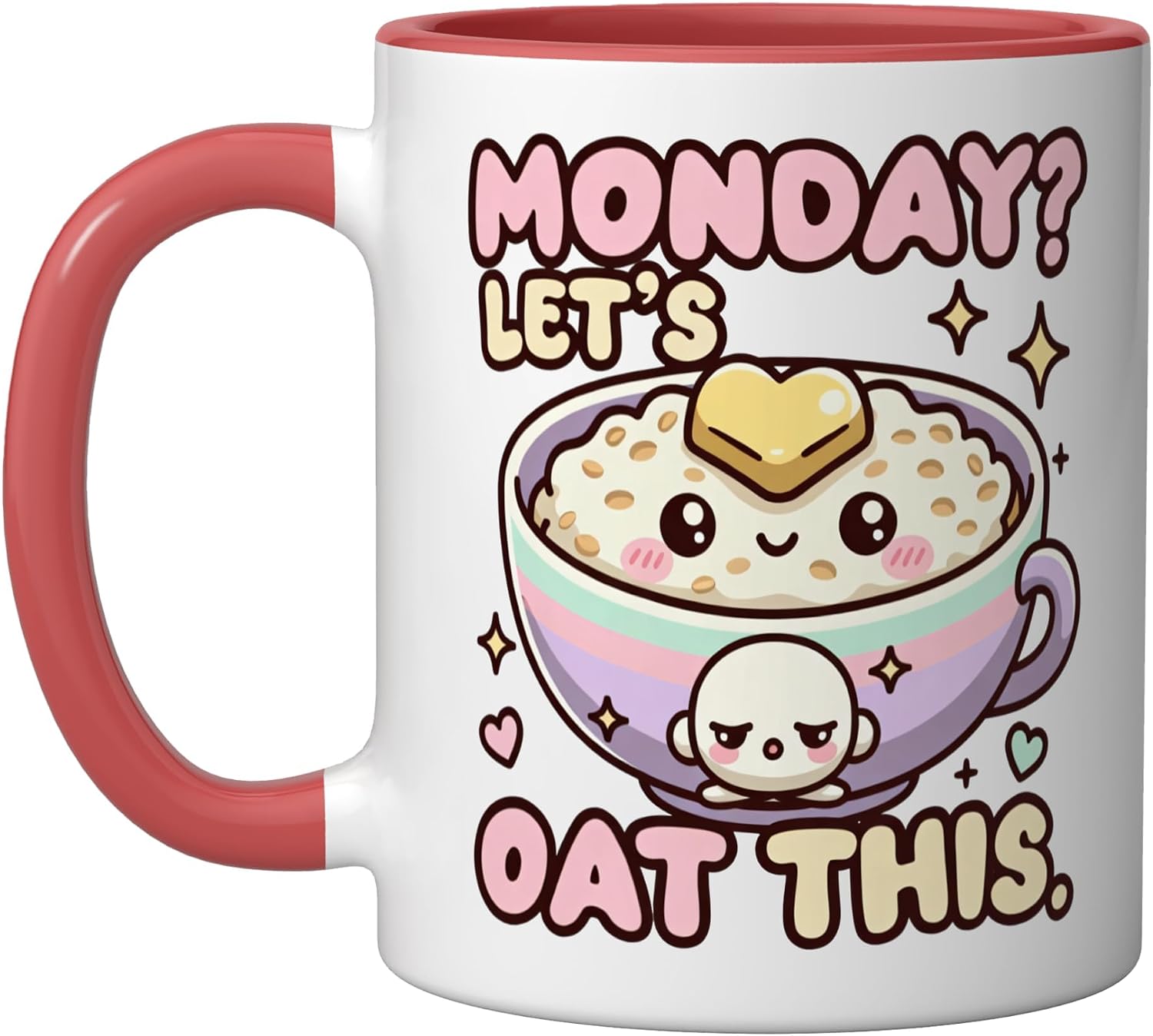 Oatmeal Monday Kawaii Breakfast Funny Ceramic Mug, Blue/White, 15oz image 5