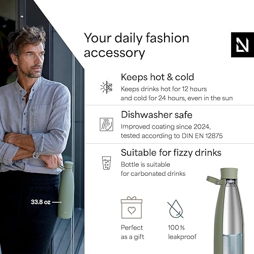 Miniatura 2 de LARS NYSØM Botella de agua aislada de acero inoxidable de 25 onzas, 34 onzas, frasco térmico aislado para bebidas calientes y frías, botella a