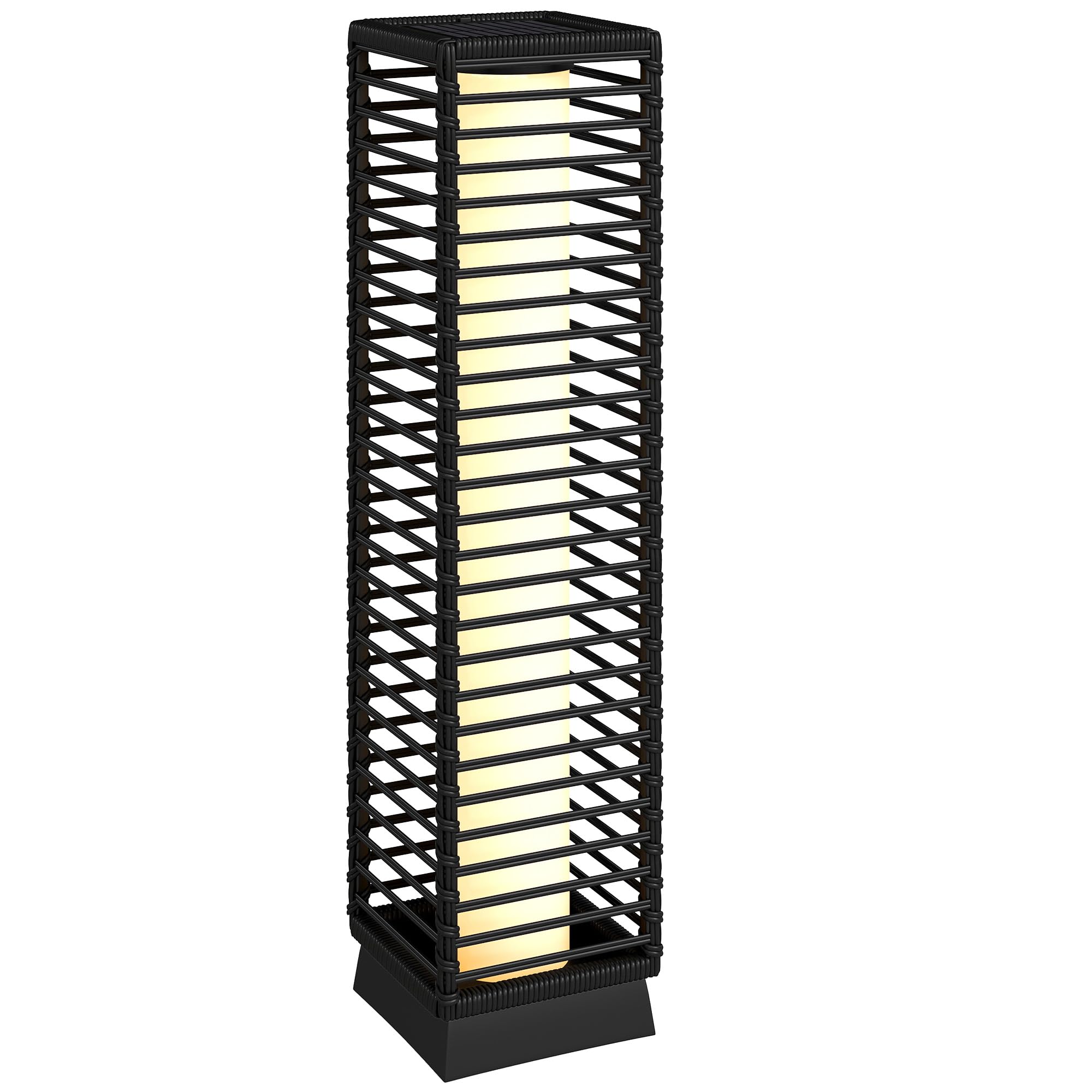 Outsunny Linterna Solar Exterior Resina Trenzada, Negro | Lámpara de pie inalámbrica, recargable, sensor de luz, LED