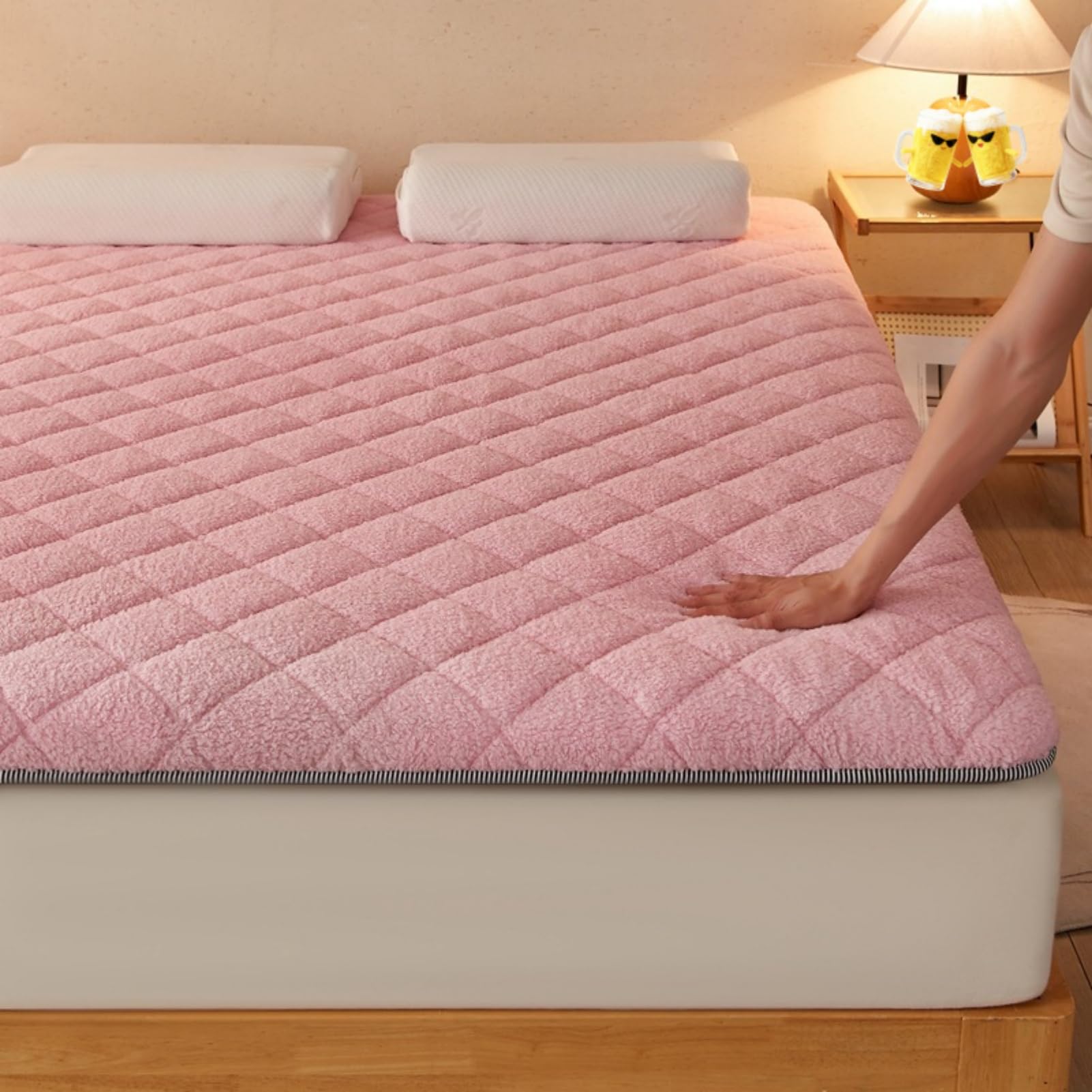 Japoński futon nakładka na materac, składana, antypoślizgowa, zwijana mata, wygodna podkładka sprężynowa do akademika, podwójna, pełna, rozmiar queen, 80 x 190 cm (31,5 x 75 cali)