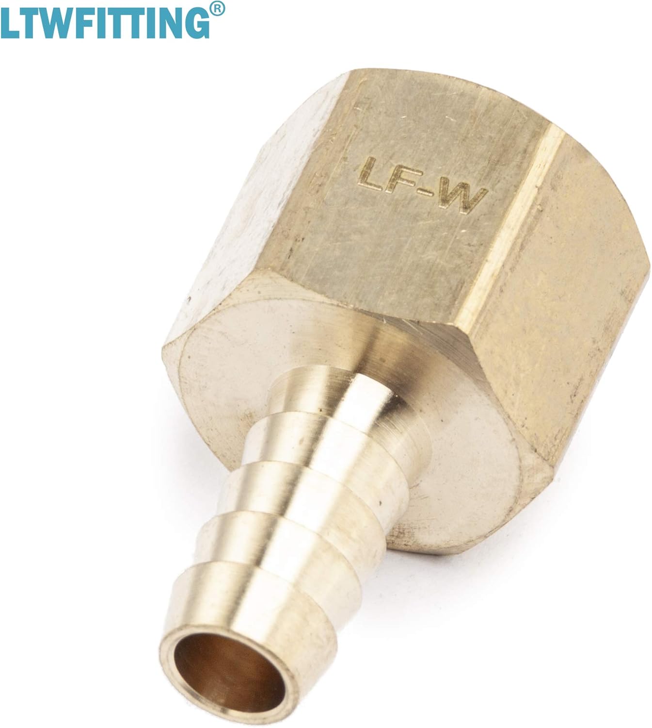 LTWFITTING LF Brass Fitting Coupler/Adapter 3/8" Hose Barb x 1/2" Female NPT Fuel Gas Water (Pack of 5)