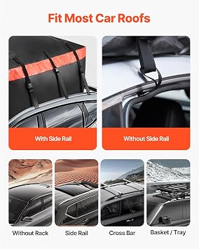 VEVOR Car Rooftop Cargo Carrier Bag, 23 Cubic Feet Roof Cargo Carrier, Heavy Duty 840D PVC 100% Waterproof Car Roof Luggage Bag for All Vehicle with/without Rack- with Lock, Anti-Slip Mat, 6 Door Hook