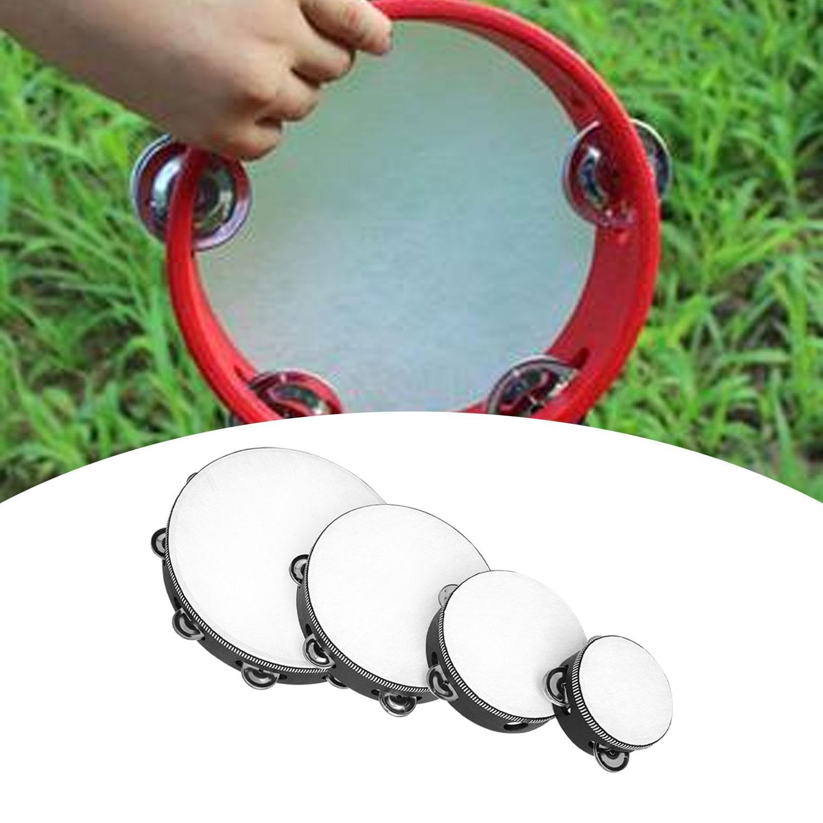 DYNWAVE 4Pcs Tambourine Percussion 4in 6in 8in 10in Musical Instrument Hand Held Tambourine Drum Handbell Clap Drum for Singing Party
