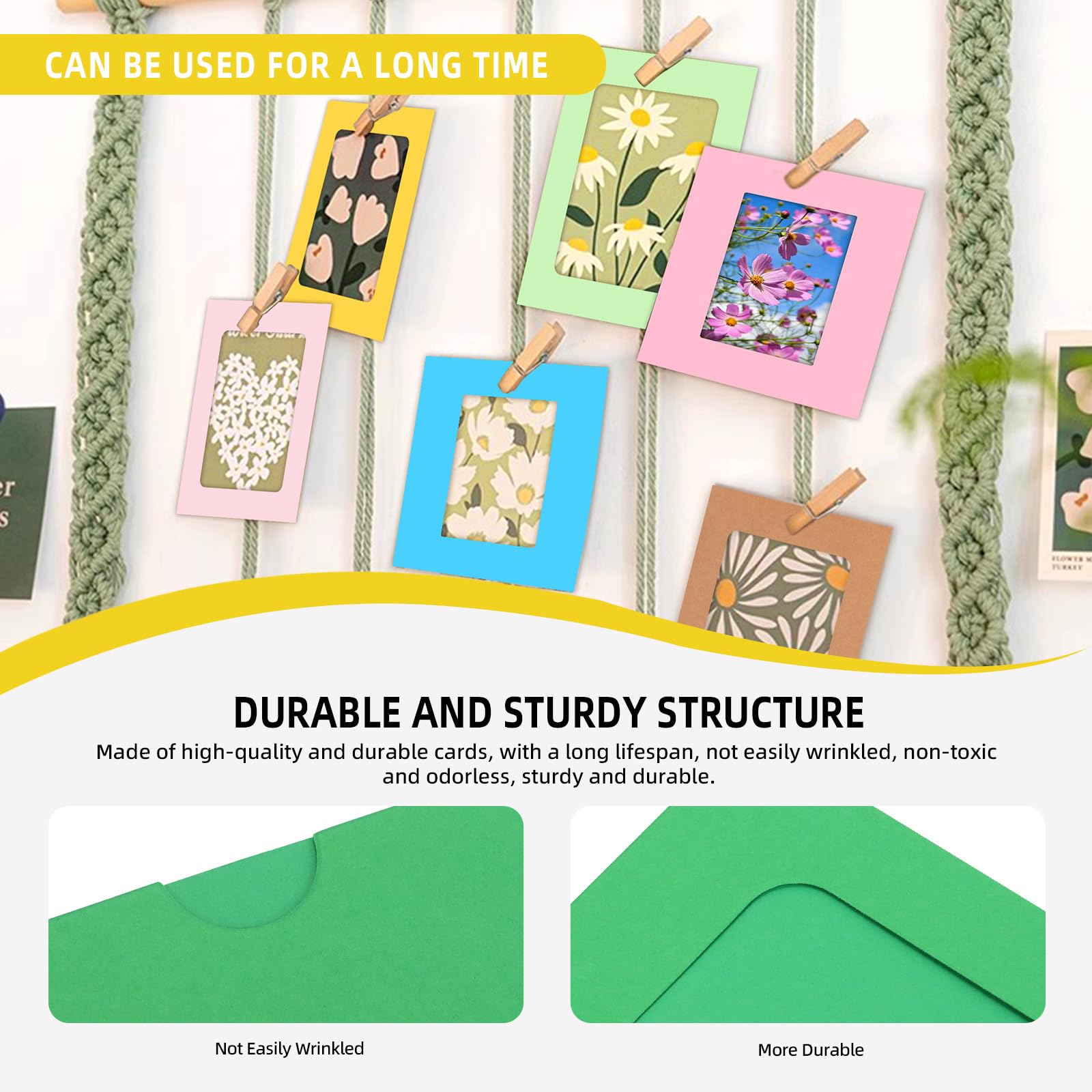 Mardatt 40 Set 5" Paper Picture Frames, Includes Colorful Cardboard Photo Frames with Wooden Clips, Strings for Home Decor - Image 3