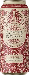 Corpse Reviver: Guava Rose Electrolyte Hydration Drink | Organic, Non-Alcoholic, Magnesium, Potassium, Sodium, L-theanine, and Zinc, (Canned Flavored Sparkling Water) Single 16 Fl Oz
