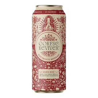 Corpse Reviver Organic Electrolyte Hydration Sparkling Tea, Guava Rose | 325mg Potassium, 175mg Magnesium, 20mg Sodium, with L-Theanine and Zinc, Functional Sparkling Water, No Added Sugars, 1 Can