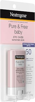 Neutrogena Pure & Free Baby Mineral Sunscreen Stick with Broad Spectrum SPF 50 & Zinc Oxide, Water-Resistant, Hypoallergenic, Paraben-, Dye- & PABA-Free Baby Face & Body Sunscreen, 0.47 oz