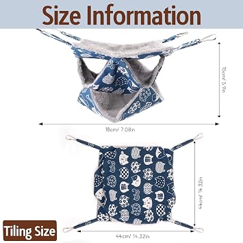 Pet Cage Hammock, 3-Layer Rat Hammock, Soft and Fluffy Hamster Hanging Bed