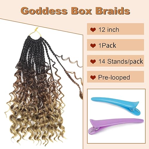 Vista 414 de Goddess Box Braids Crochet Hair With Curly Ends 18 Inch Bohomian Box Braids Crochet Braids 8 Packs 3X Crochet Braids Synthetic Braiding Hair 1B-4-30