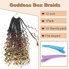 Goddess Box Braids Crochet Hair With Curly Ends 12 Inch Bohomian Box Braids Crochet Braids 1 Packs 3X Crochet Braids Synthetic Braiding Hair Extension for Black Women (12 Inch (Pack of 1), 4-30-27)