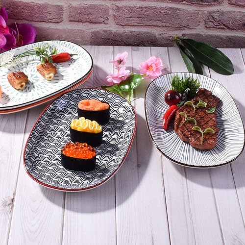 Miniatura 2 de Paquete de 4 elegantes platos ovalados, platos llanos de cerámica de 9.4 pulgadas, aptos para microondas y lavavajillas, platos duraderos para uso