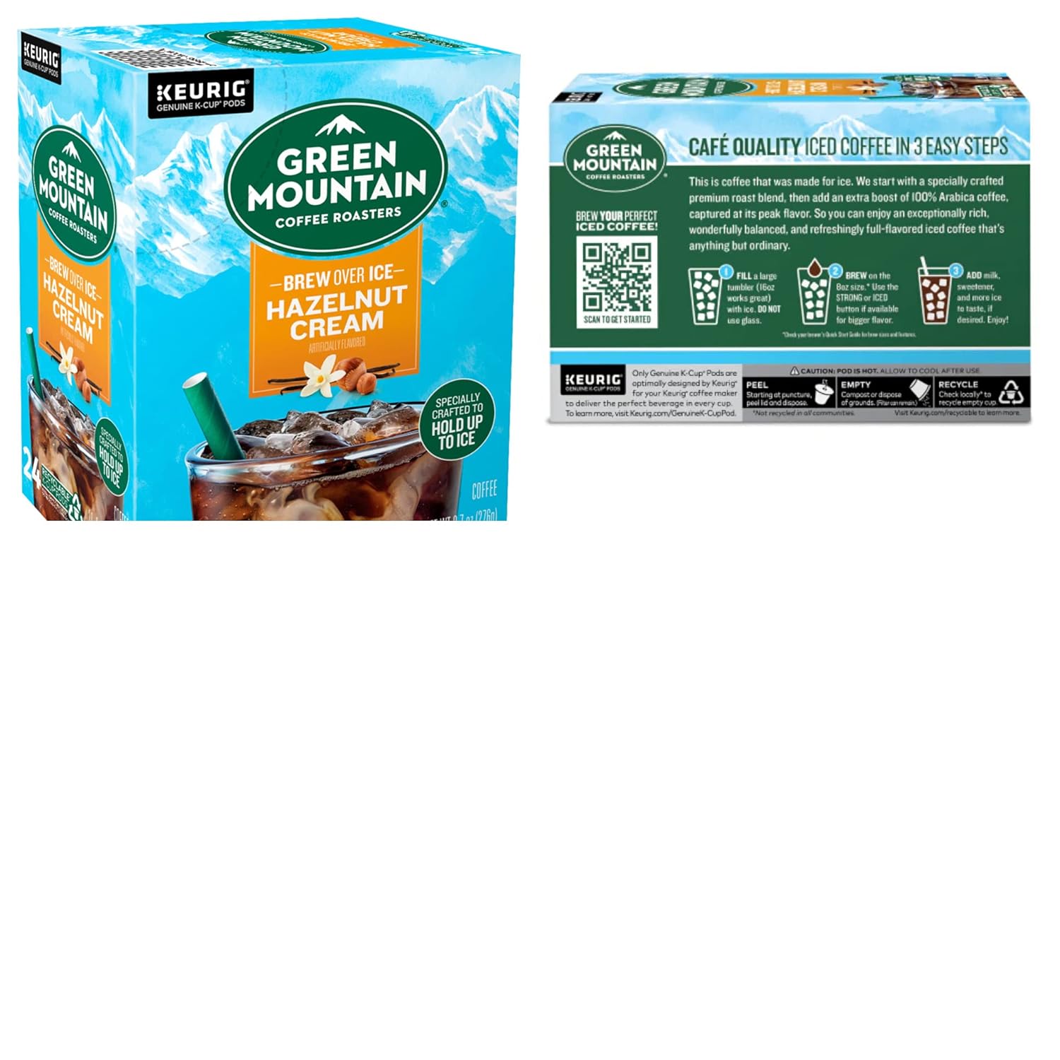 Brew Over Ice Hazelnut Cream Flavored Iced Coffee - Pack of 1 Box- 24 K Cups Total - For Use in Keurig Coffee Makers
