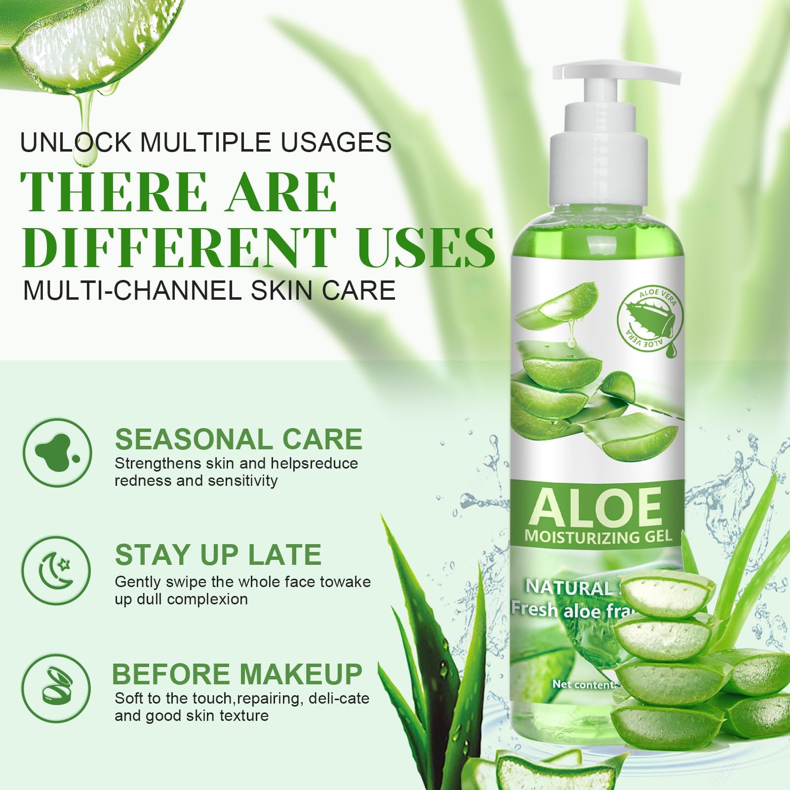 250 ml Gel d’aloe vera,Crème soin rafraîchissant&apaisant pour la peau,formule hydratante douce,nourrissant visage et corps,Pour une utilisation régulière sur peau sèche ou exposée