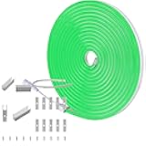 OWOFYDR 5 - Meter Lush Green Neon Strip Paired with 20 Premium Aluminum Mounting Brackets: A Captivating Illumination Ensemble for All Spaces