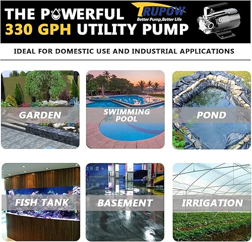 Miniatura 6 de Trupow 110HP 330GPH mini bomba de agua portátil de transferencia del sumidero de 115 voltios con juego de manguera de agua