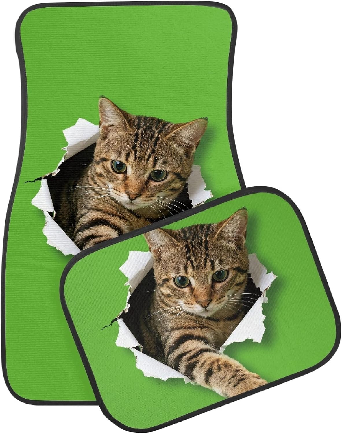 Amzbeauty Tabby Cat Print Car Floor Mats Full Sets Funny Design Auto Accessories All Weather Protector Auto Carpet Mats with Non Slip Backing