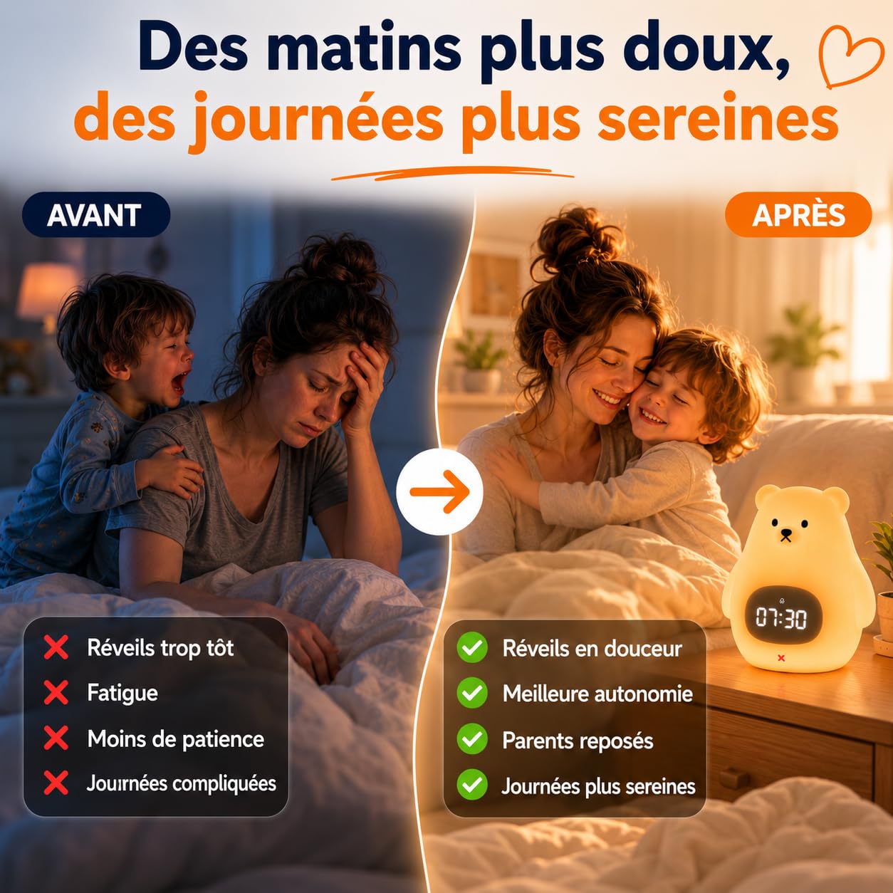 Kemi Sveglia educativa e luminosa giorno/notte con luce LED - Controllo app iOS/Android - Ricaricabile - Apprendimento del sonno - Ragazza & Ragazzo