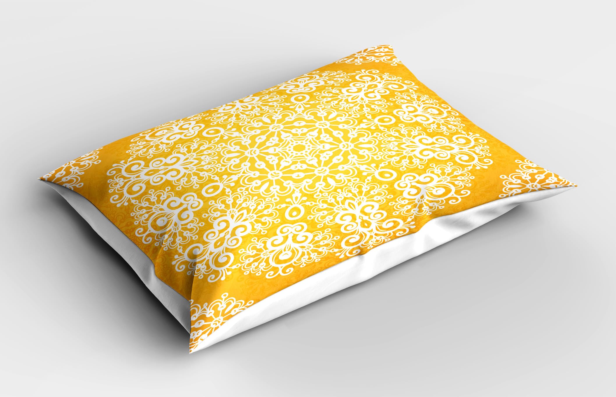 Ambesonne Yellow Pillow Sham Set of 2, Snowflake Like Floral Pattern Design with Tribal Inspired Art, Quality Microfiber Bedding Item for All Seasons, 30
