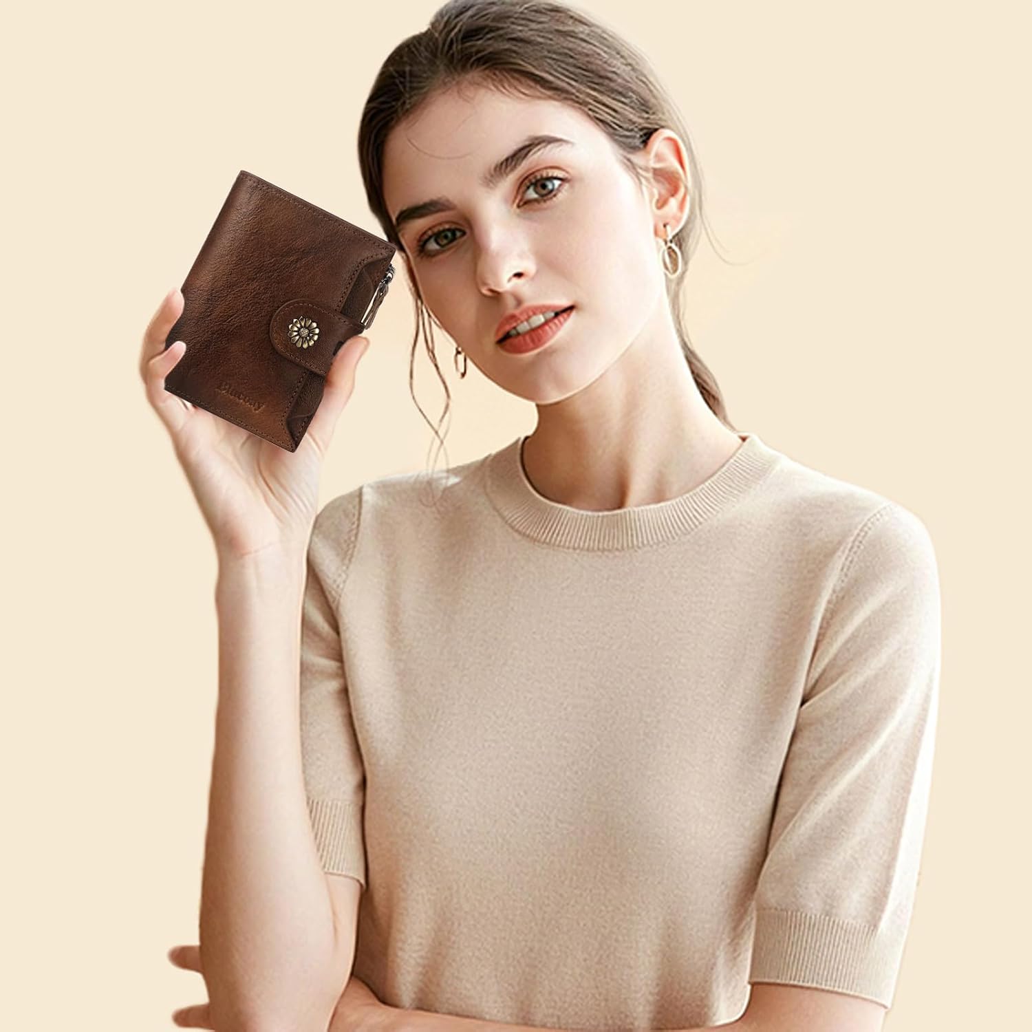 Wallet Women,RFID Blocking Womens Wallet,Real Leather Bifold Compact Small Wallet for Women Card Holder with Zip Coin Pocket(Darkcoffee) image 2