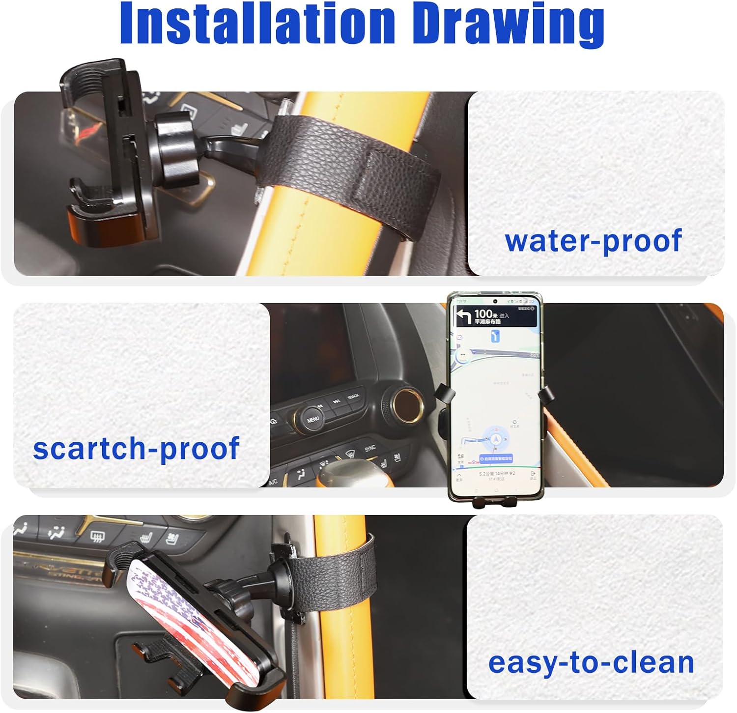 LLKUANG Center Console Car Mobile Phone Mount Compatible with Chevrolet Corvette C7 2014-2019,Center Handle Multifunctional Phone Holder,Navigation Bracket (Style B)