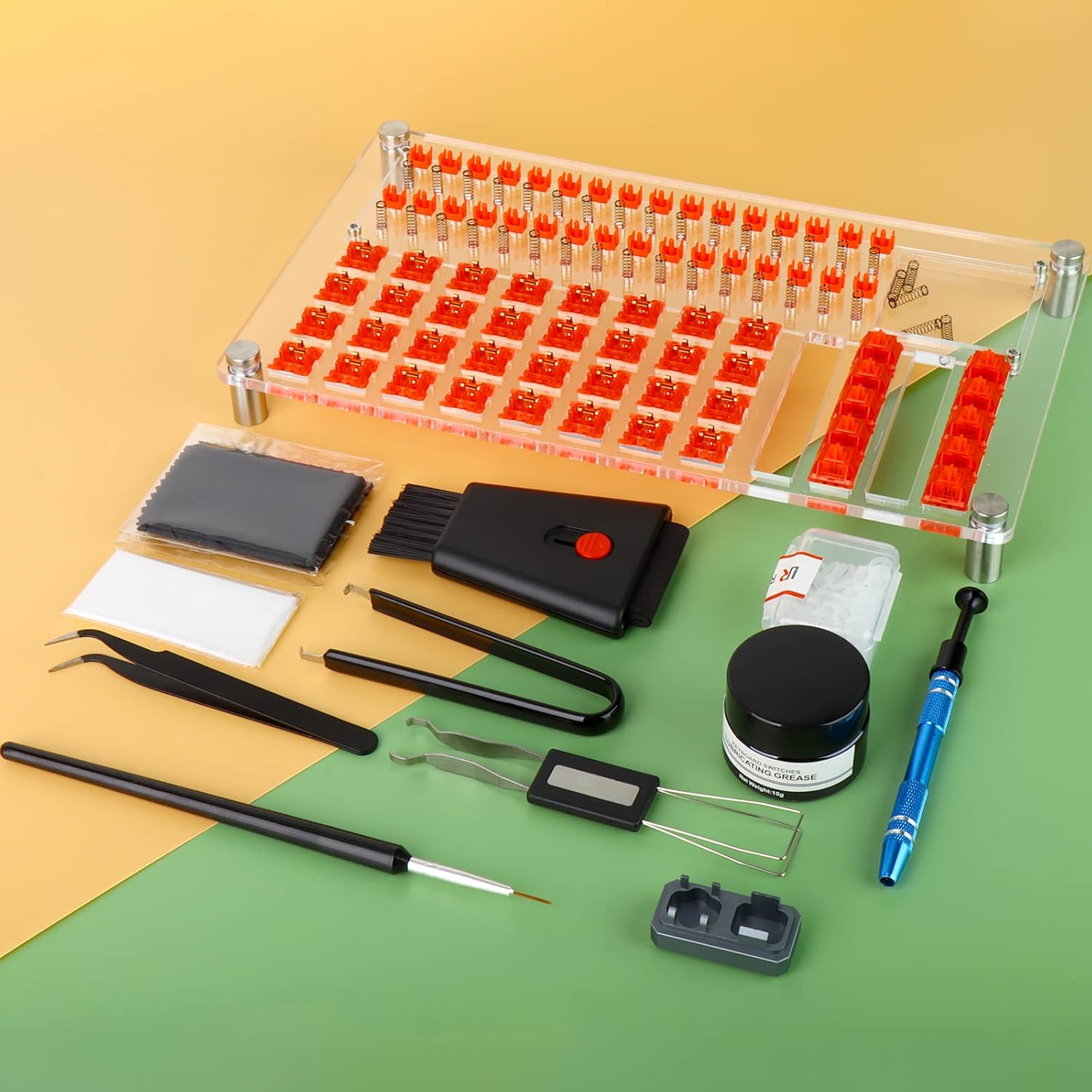 YIMAGUJRX 32 Switches Acrylic Lube Station,Keyboard Lube Kit,Switch Opener,Switch Lube,Switch Puller,Keycap Puller,Switch Lube Tool for Custom Mechanical Keyboard (12Pcs)