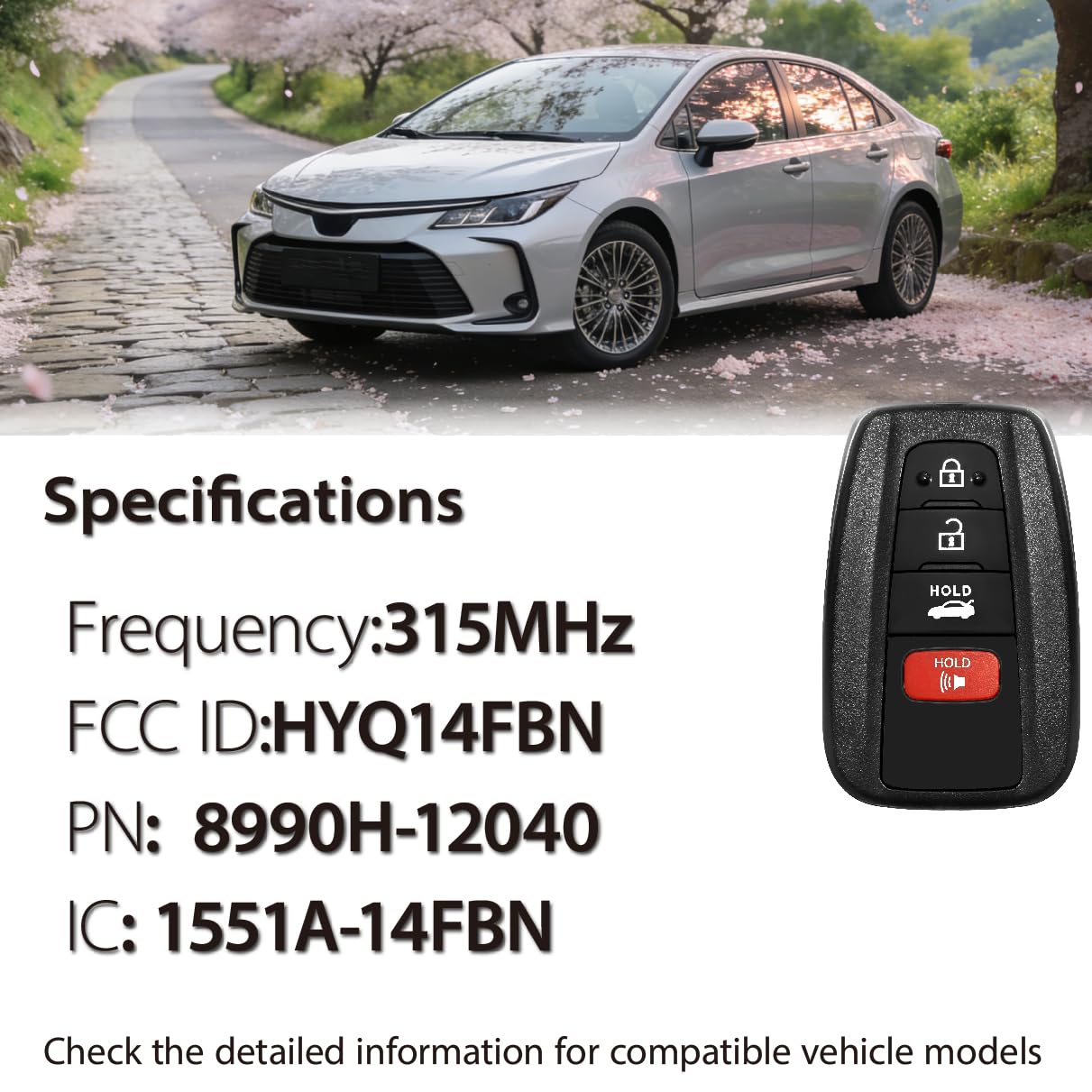 Convient pour Toyota Corolla GNE 0351 Board 2019 2020 2021 HYQ14FBN 315 MHz 4 boutons