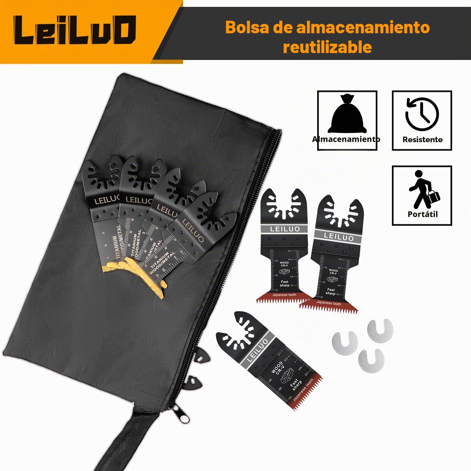 LEILUO 50 cuchillas multiusos japonesas de corte rápido, cuchillas oscilantes de material CRV, accesorios universales con funda para DeWalt, Milwaukee, Makita y más
