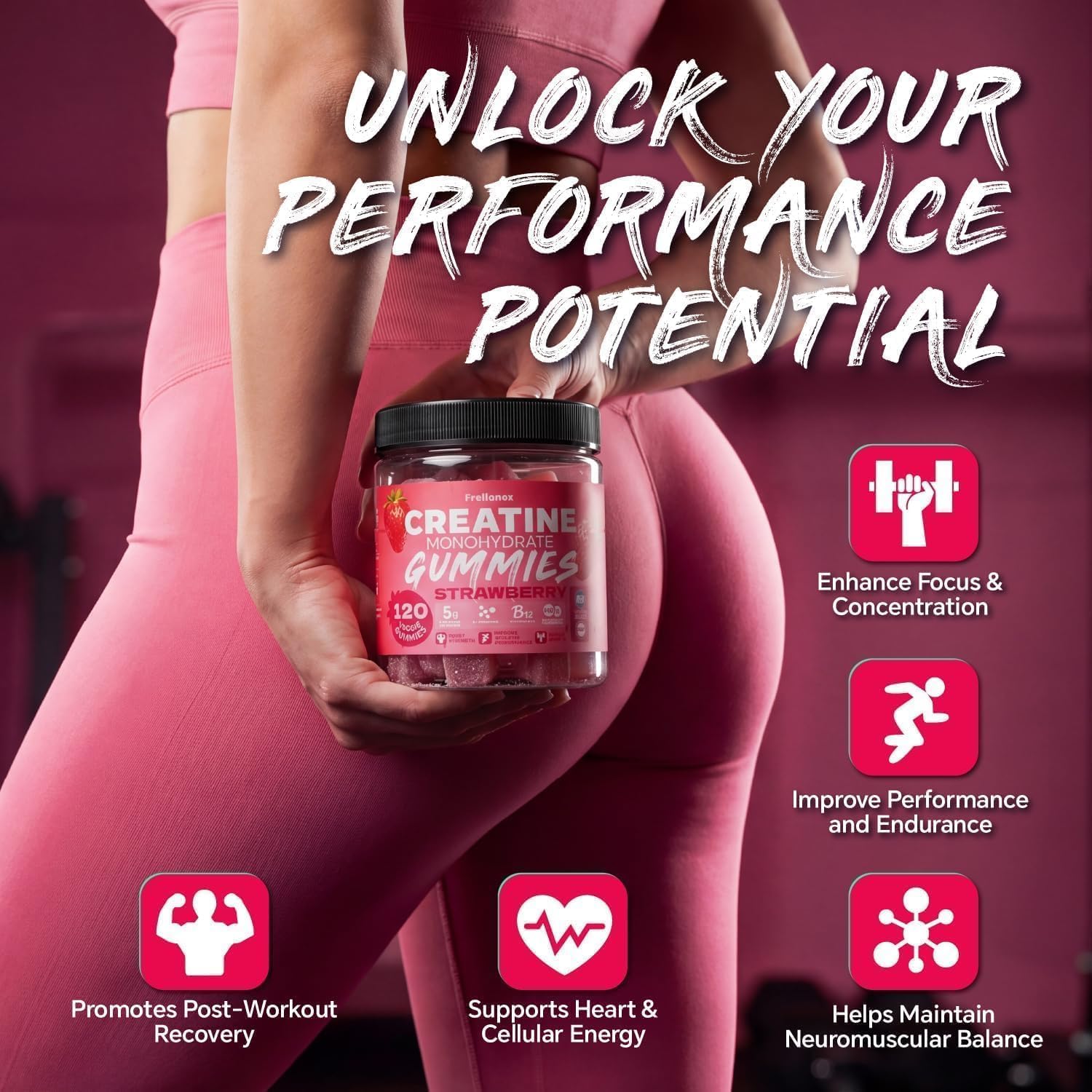 Creatine Monohydrate Gummies 5000mg for Women & Men, Strawberry, 120 Count — Amazon image 2