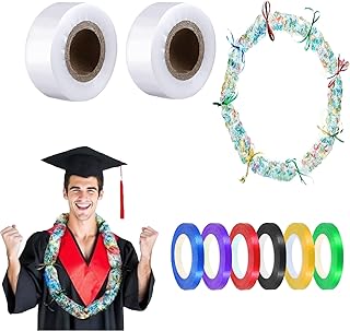 2 Roll Poly Tubing Clear Graduation Candy Lei Making Kit, 2 inch x 164 Ft Graduation DIY Lei Bags with 6 Colors Ribbon for Party Supplies