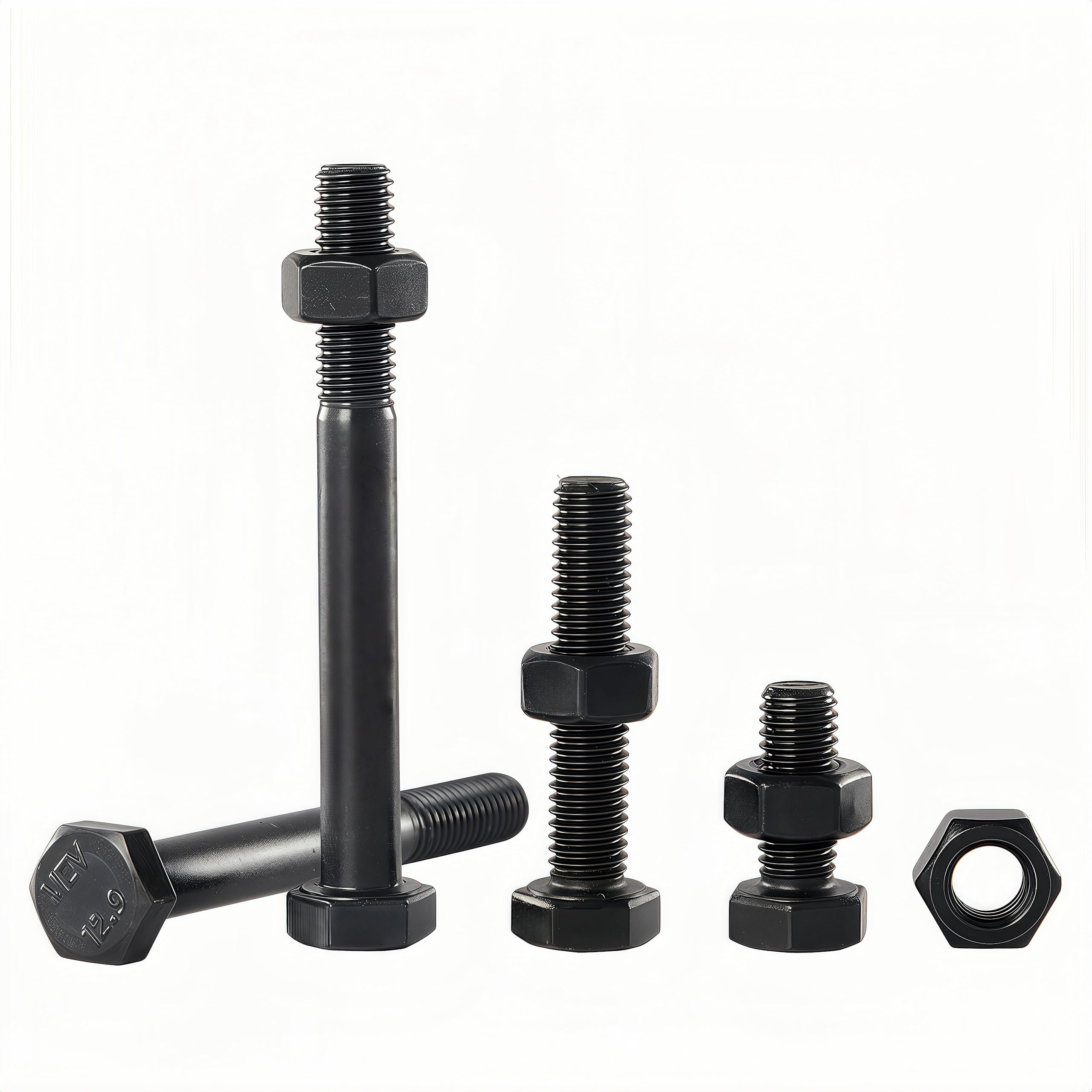 RAYGOODA M10-1.5x90 Hex Bolt and Nut Kit 4set, Grade 12.9 Alloy Steel - Black Oxide Finish, Partially Thread, High Tensile Strength for Automotive, Machinery & Heavy Duty Use