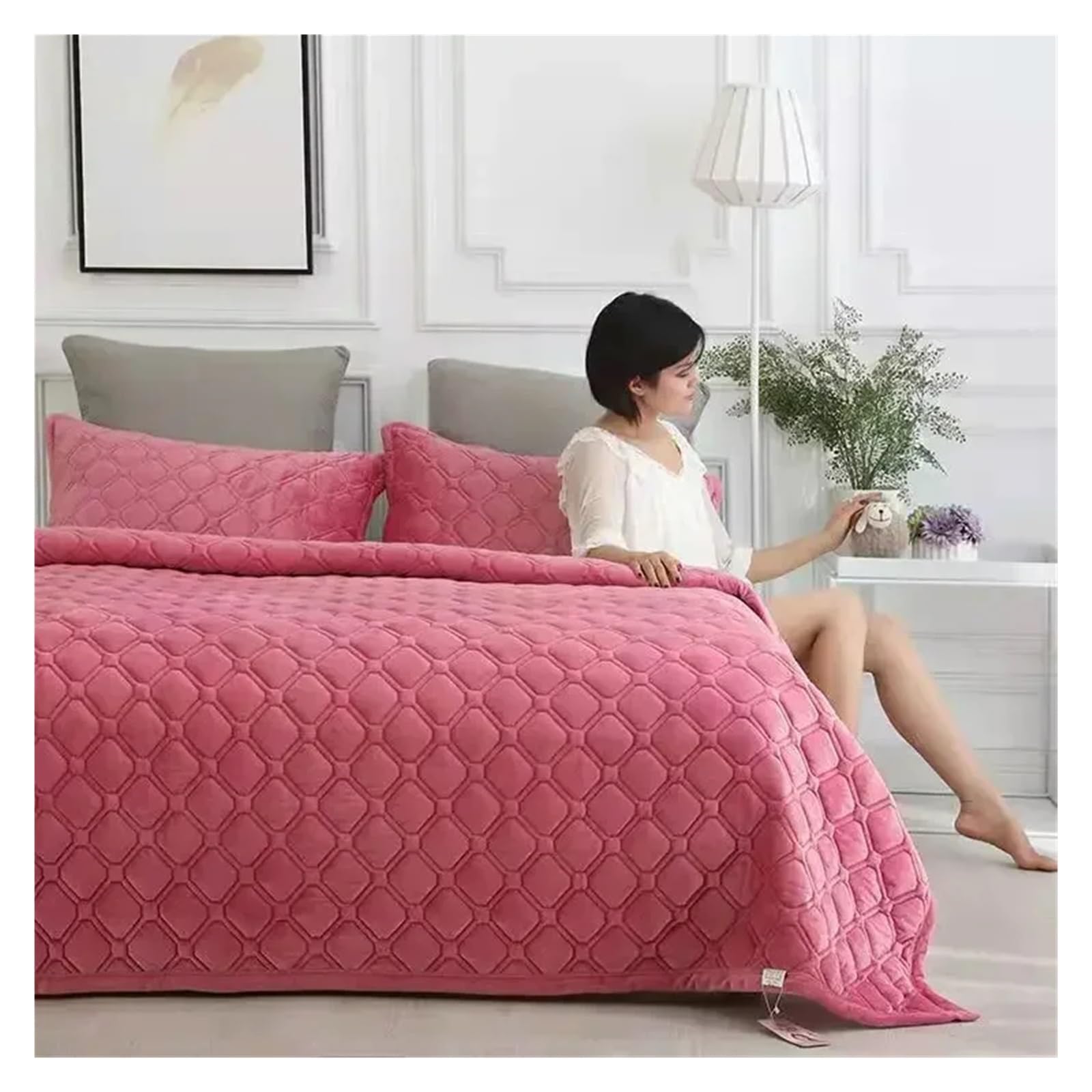 Bedspread Soft Quilted Bed Linens for Winter Warm Blanket Cover Coverlet(Bean Red,1pc 150x200cm)