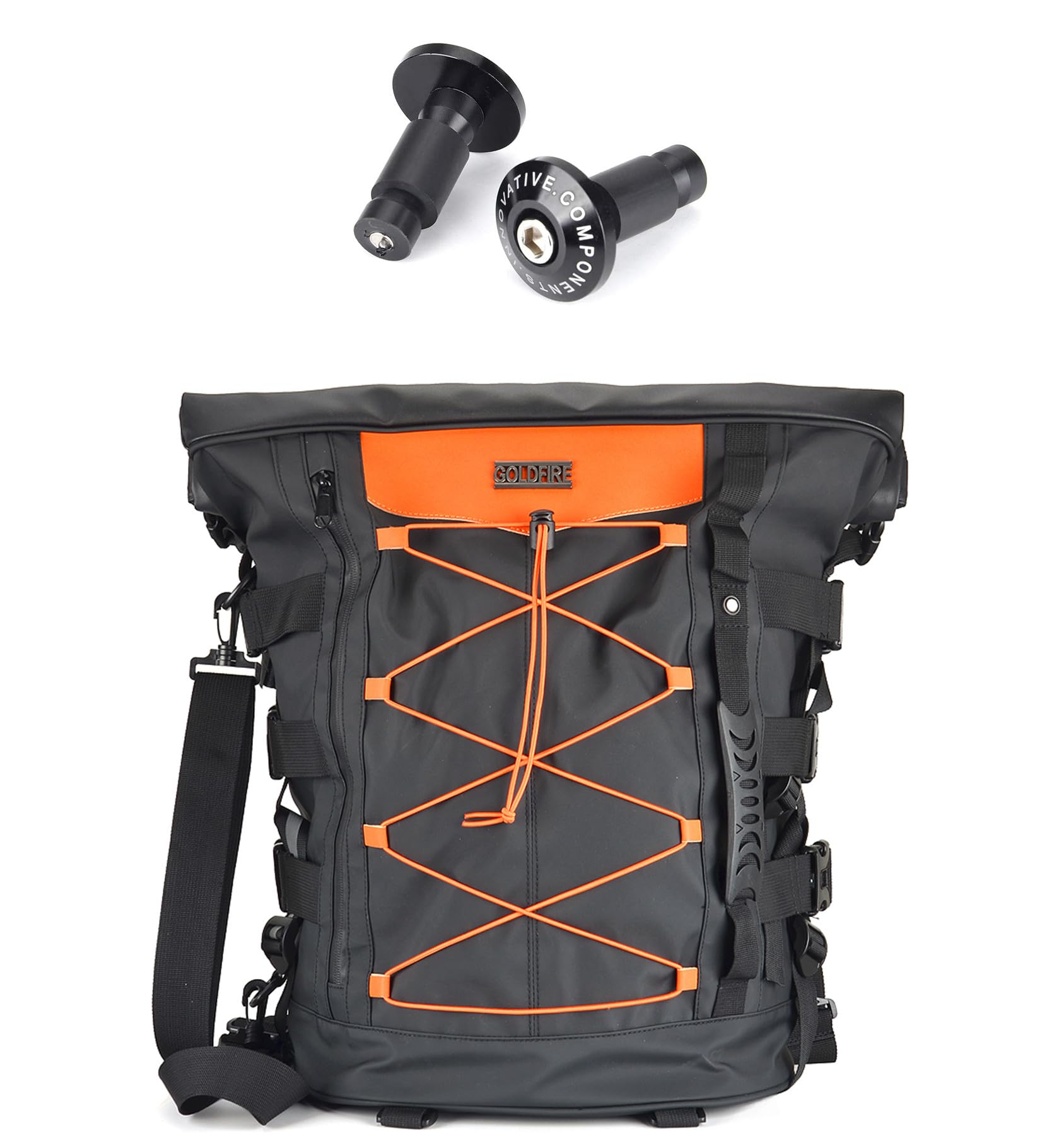 GoldfireBlack Style Motorcycle 7/8'' Handle Bar End + Expandable Motorcycle Tail Duffle Bag Motorcycle Gear Backpack with Sissy Bar Straps For Yamaha Kawasaki Dirt Bike Accessories