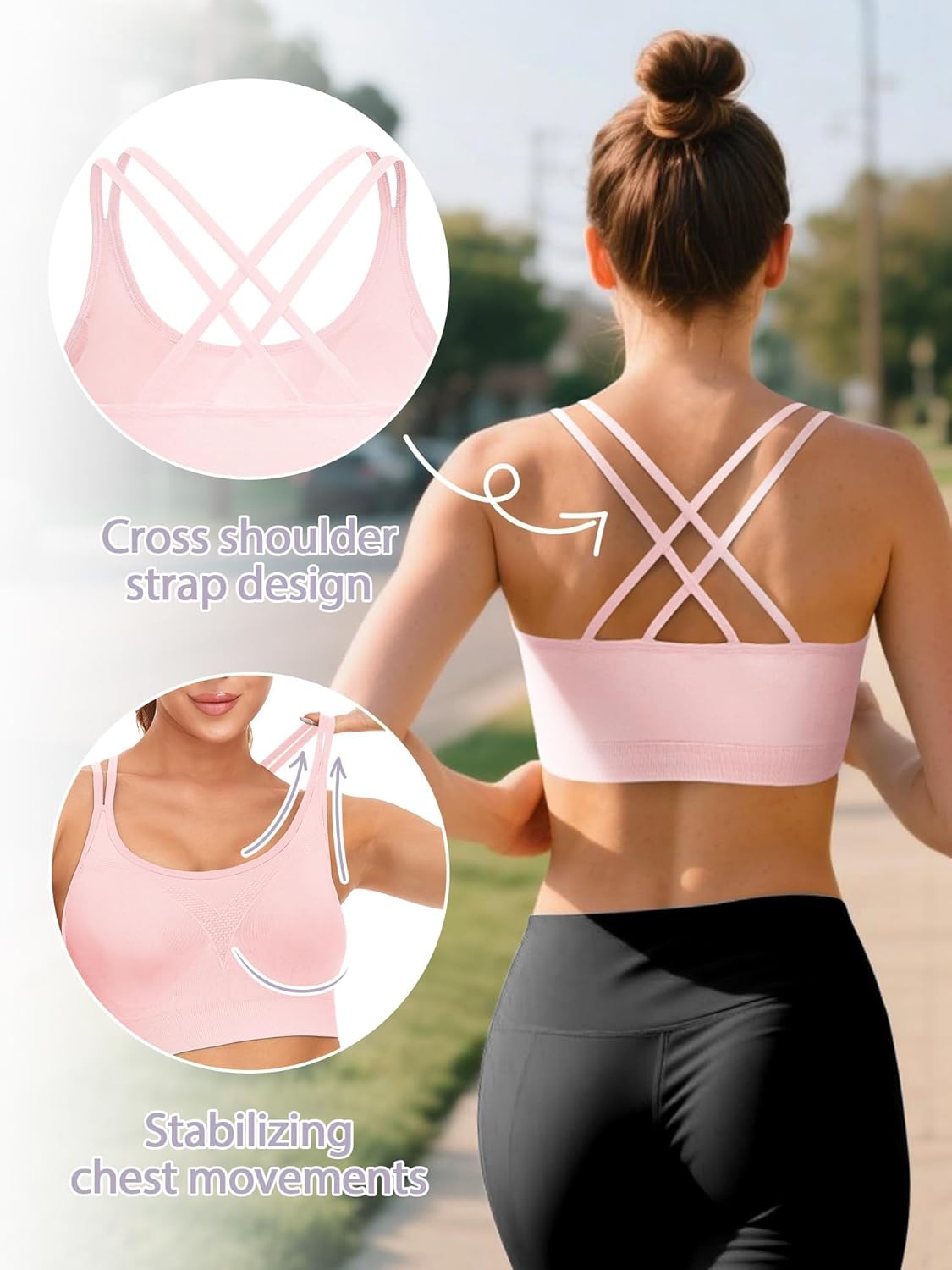 VEQKING Strappy Womens Sports Bras Cross Back for Running Removable Padded Workout Yoga Bras Pack Gifts