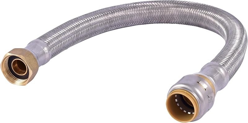 Conector de calentador de agua flexible trenzado de acero inoxidable máximo de 3/4 pulgadas x 3/4 pulgadas FIP x 18 pulgadas, accesorio de plomería de latón a presión, tubería PEX, cobre, CPVC, PE-RT, HDPE, UR3088FX18